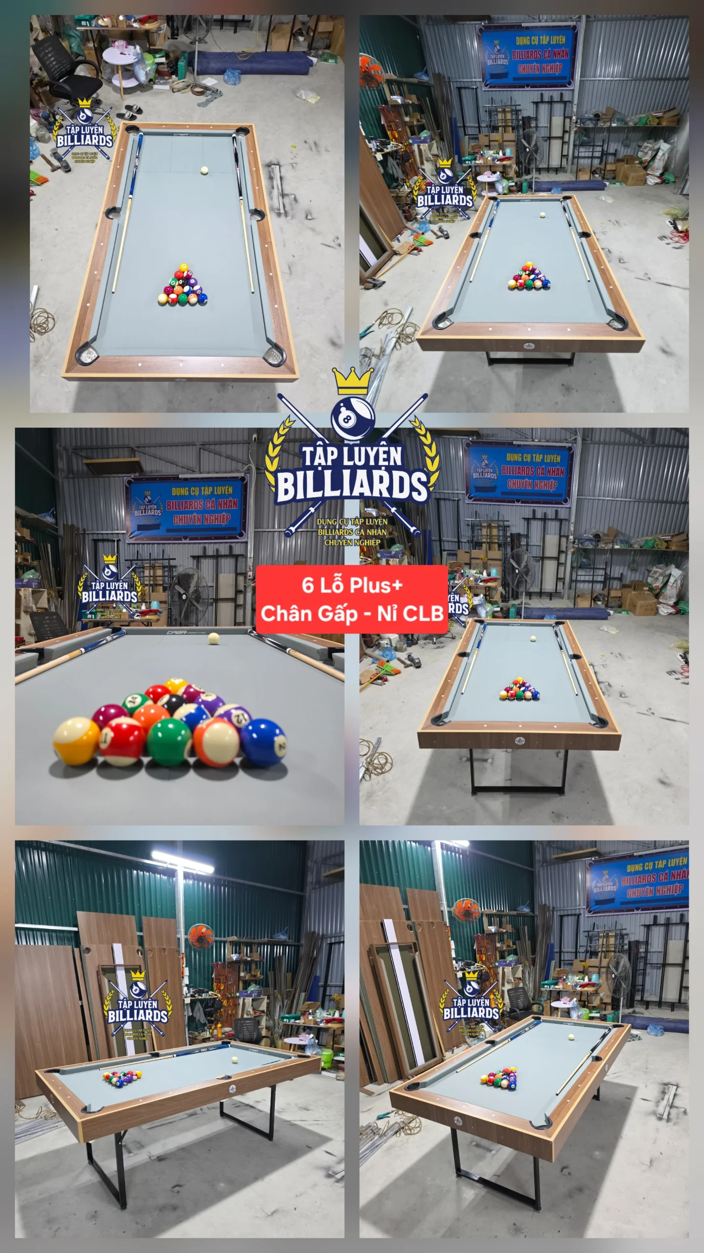 Bàn bida mini 6 Lỗ Plus dài 2M1x1M2, Chân gấp gọn, sử dụng bóng CLB của Tập Luyện Billiards