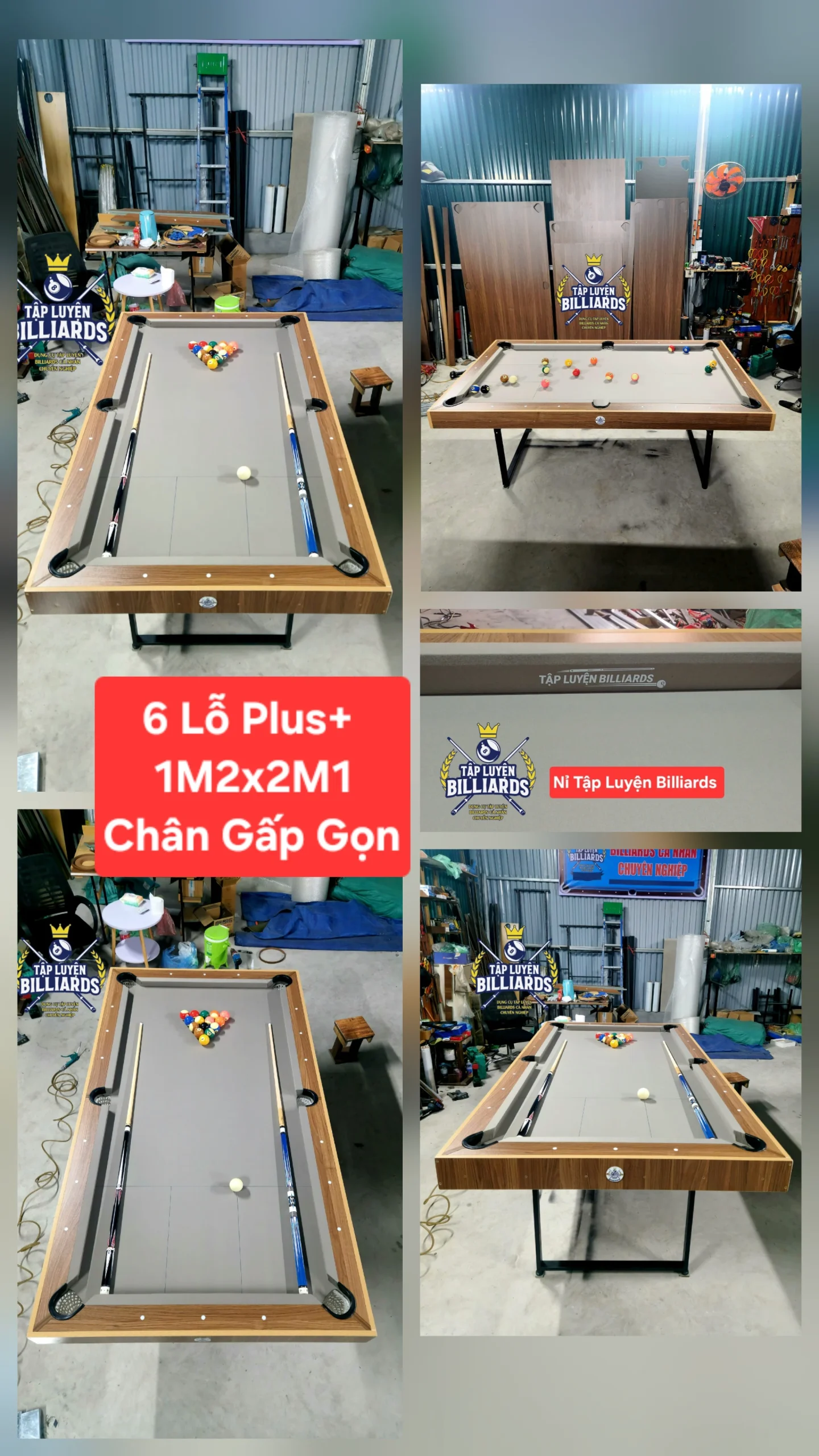 Bàn bida mini 6 Lỗ Plus dài 2M1x1M2, Chân gấp gọn, sử dụng bóng CLB của Tập Luyện Billiards