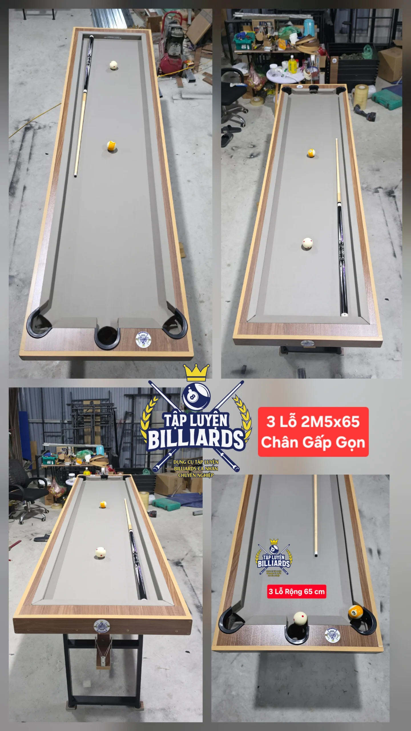 MẪU MỚI – Bàn tập Billiards 3 lỗ Tại nhà Chân Gấp gọn dài 2M5, rộng 65cm [ Chiều dài lọt lòng kém lọt lòng bàn CLB 30 cm ] – Bàn tập bida 3 lỗ – Bàn tập bida tại nhà, phù hợp không gian gia đình của Tập Luyện Billiards