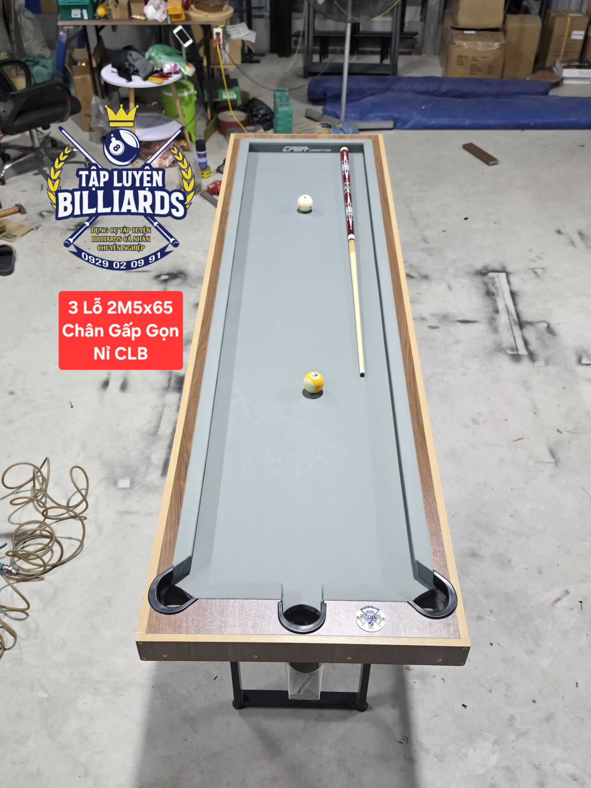 MẪU MỚI – Bàn tập Billiards 3 lỗ Tại nhà Chân Gấp gọn dài 2M5, rộng 65cm [ Chiều dài lọt lòng kém lọt lòng bàn CLB 30 cm ] – Bàn tập bida 3 lỗ – Bàn tập bida tại nhà, phù hợp không gian gia đình của Tập Luyện Billiards